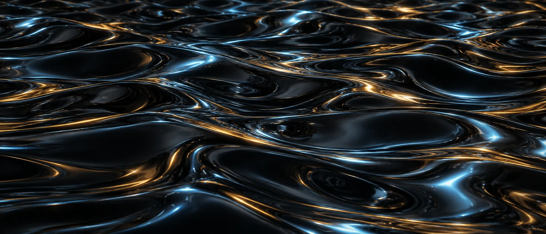 Rippled liquid chrome with blue and gold reflections